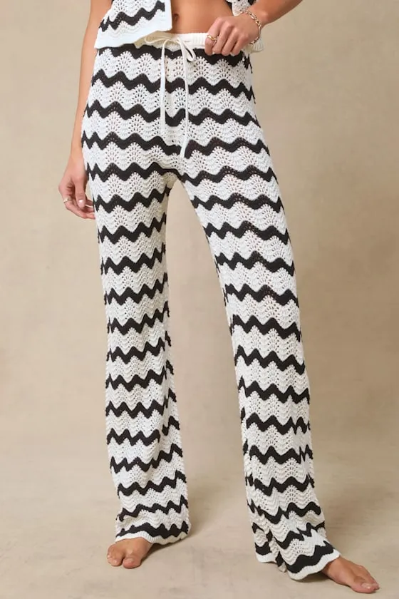 Anna Ivory and Navy Striped Crochet Swim Cover-Up Pants sold by Lulus product image thumbnail 3