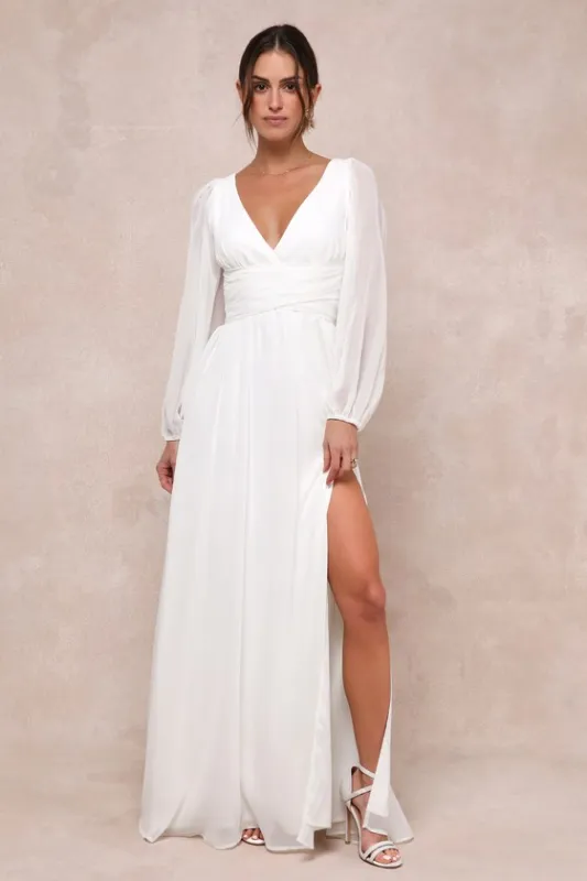 Enchant My Love White V-Neck Long Sleeve Maxi Dress sold by Lulus