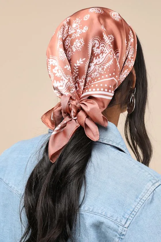 Classic Addition Brown Bandana Print Satin Scarf sold by Lulus product image thumbnail 3