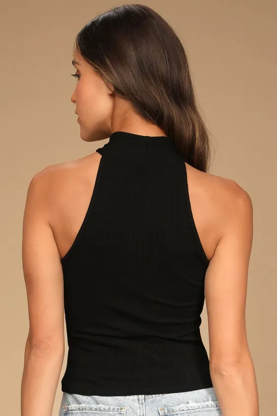 Essential Energy Black Ribbed Sleeveless Cutout Cross-Front Top sold by Lulus product image thumbnail 3