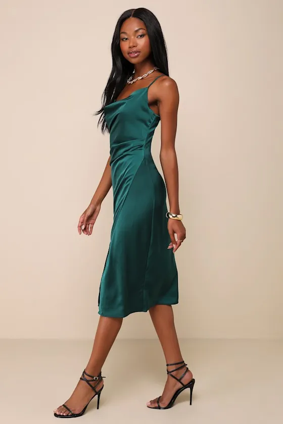 Hollywood Woman Forest Green Satin Midi Dress sold by Lulus product image thumbnail 3