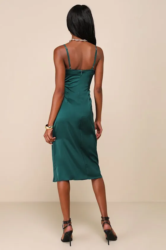 Hollywood Woman Forest Green Satin Midi Dress sold by Lulus product image thumbnail 4