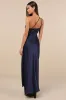 Signature Elegance Navy Satin One-Shoulder Maxi Dress sold by Lulus