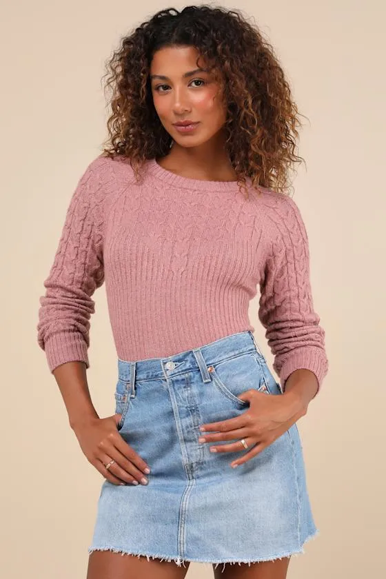 Cozy Aim Mauve Pink Cable Knit Ribbed Sweater Top sold by Lulus