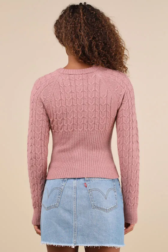 Cozy Aim Mauve Pink Cable Knit Ribbed Sweater Top sold by Lulus product image thumbnail 2