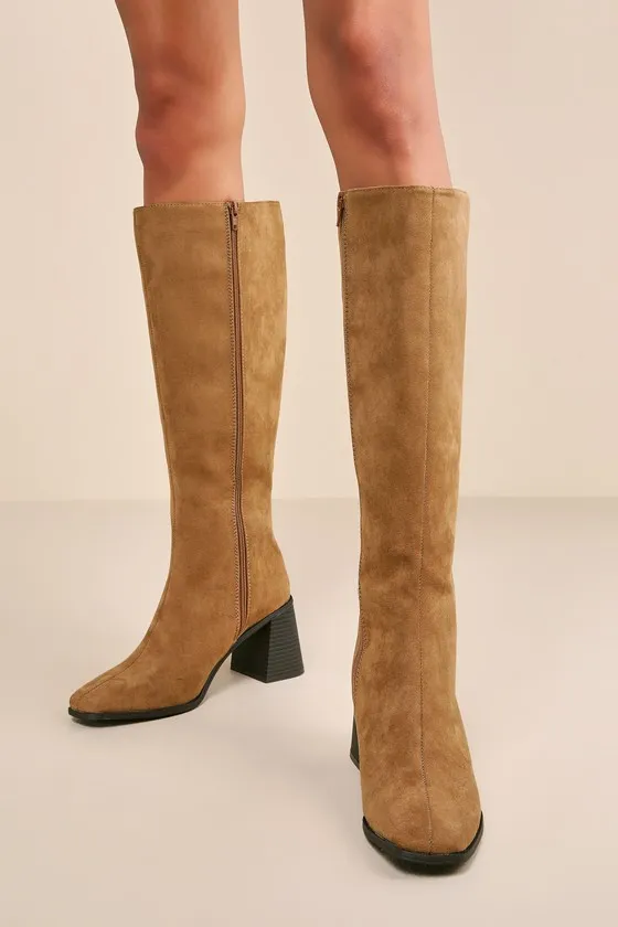 Marvari Taupe Suede Square-Toe Knee-High Boots sold by Lulus
