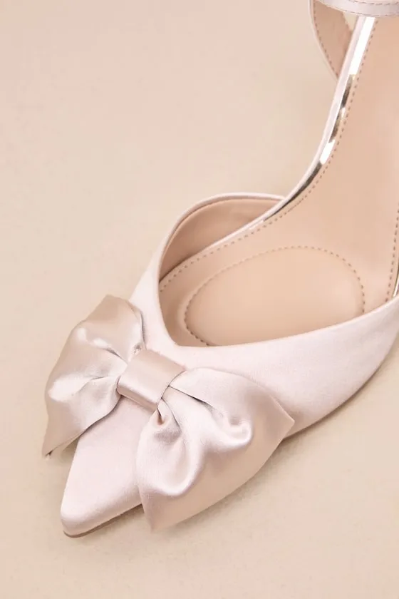 Yanna Champagne Satin Bow Pointed-Toe Ankle Strap Pumps sold by Lulus product image thumbnail 4