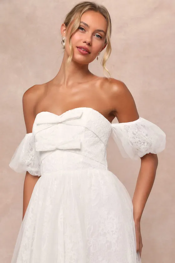 Complete Romantic White Lace Off-the-Shoulder Bow Maxi Dress sold by Lulus product image thumbnail 3