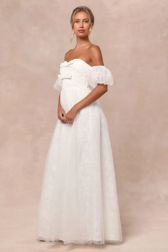 Complete Romantic White Lace Off-the-Shoulder Bow Maxi Dress sold by Lulus product image thumbnail 4