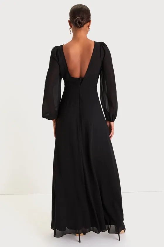 Prestigious Poise Black Backless Balloon Sleeve Maxi Dress sold by Lulus product image thumbnail 2