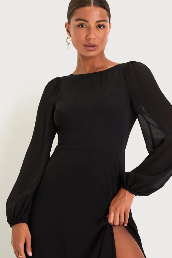 Prestigious Poise Black Backless Balloon Sleeve Maxi Dress sold by Lulus product image thumbnail 3