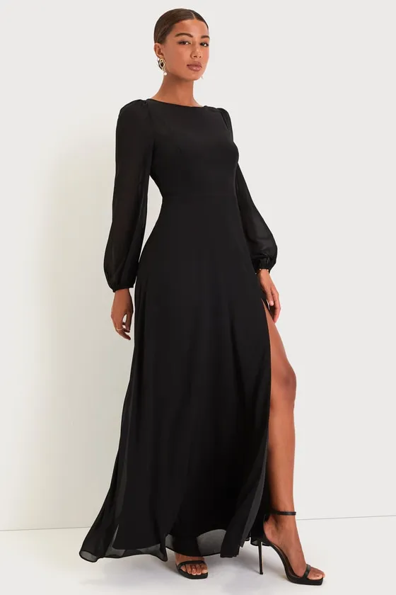 Prestigious Poise Black Backless Balloon Sleeve Maxi Dress sold by Lulus product image thumbnail 4