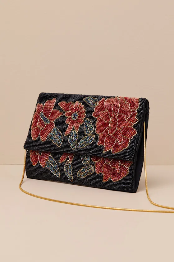 Radiant Flourishment Black Floral Beaded Clutch sold by Lulus product image thumbnail 3