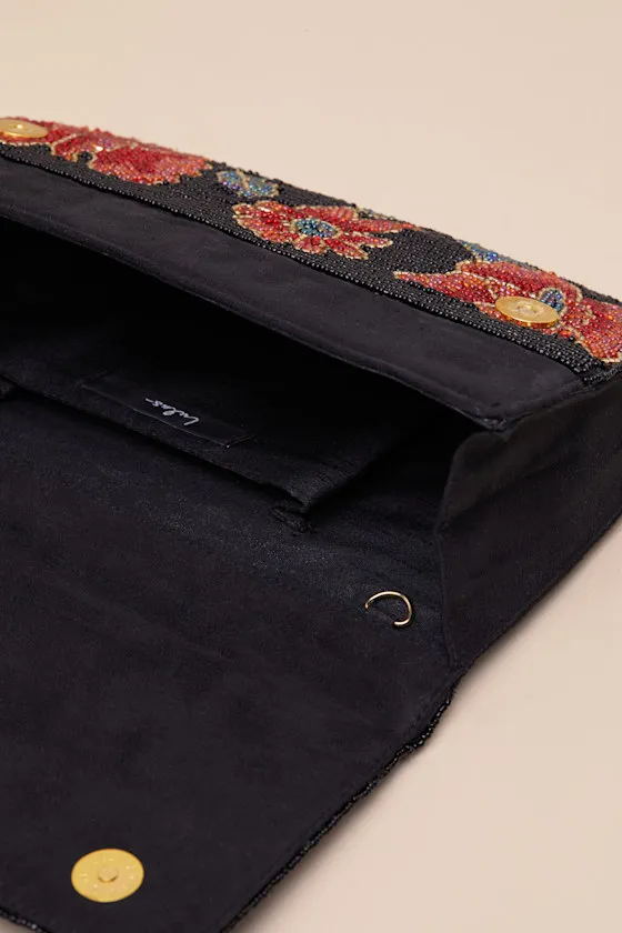 Radiant Flourishment Black Floral Beaded Clutch sold by Lulus product image thumbnail 4