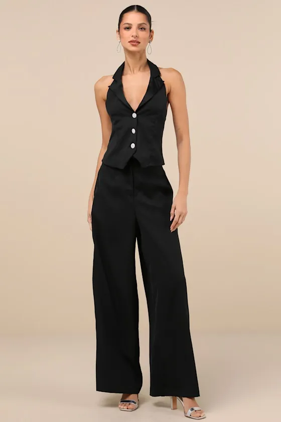 Captivating Sophistication Black Halter Vest Jumpsuit sold by Lulus product image thumbnail 2