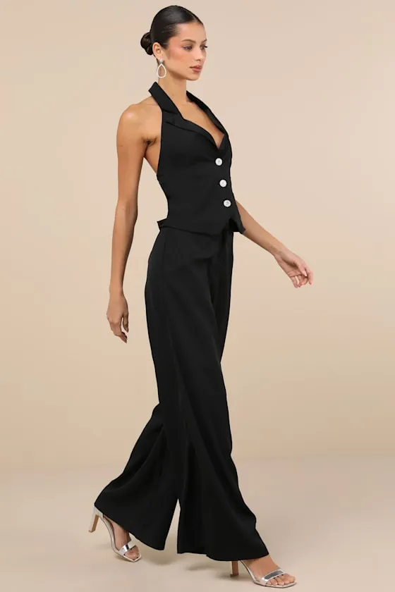 Captivating Sophistication Black Halter Vest Jumpsuit sold by Lulus product image thumbnail 4