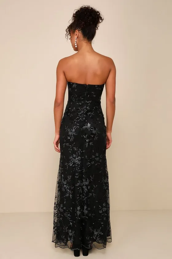 Confident Sensation Black Sequin Strapless Bustier Maxi Dress sold by Lulus product image thumbnail 3