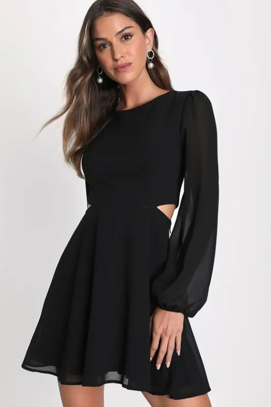 Garden Bliss Black Long Sleeve Cutout Mini Dress sold by Lulus