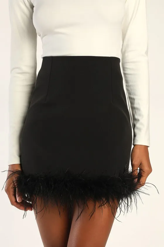 Celebratory Sweetie Black Feather Mini Skirt sold by Lulus product image thumbnail 2