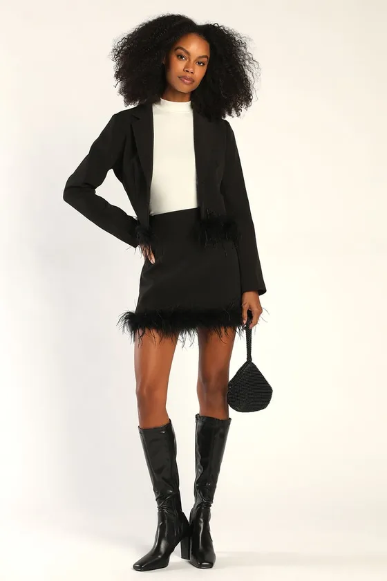 Celebratory Sweetie Black Feather Mini Skirt sold by Lulus product image thumbnail 3