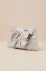 Odilia Champagne Lurex Pleated Bow Clutch sold by Lulus