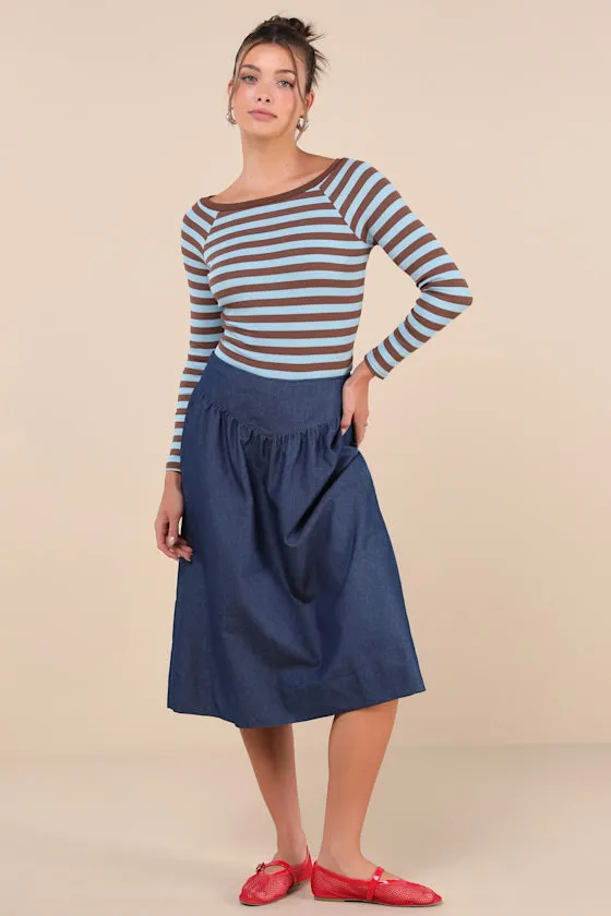 Reliably Cozy Blue and Brown Striped Long Sleeve Top sold by Lulus product image thumbnail 3