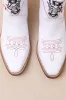 Queen A Hearts White Leather Knee-High Western Boots sold by Lulus
