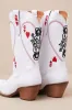 Queen A Hearts White Leather Knee-High Western Boots sold by Lulus