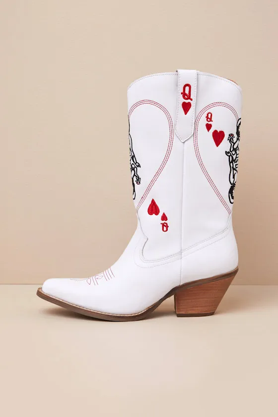 Queen A Hearts White Leather Knee-High Western Boots sold by Lulus product image thumbnail 4