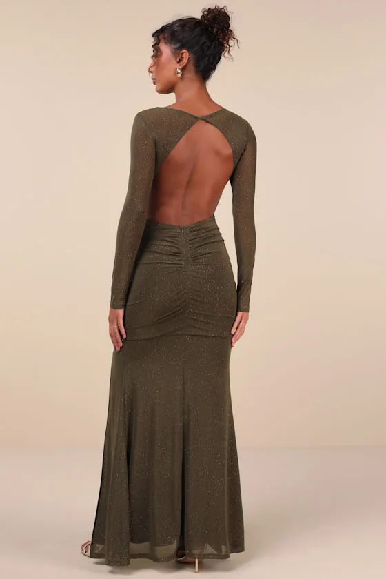 Incredibly Sensational Sparkly Olive Green Mesh Maxi Dress sold by Lulus product image thumbnail 2