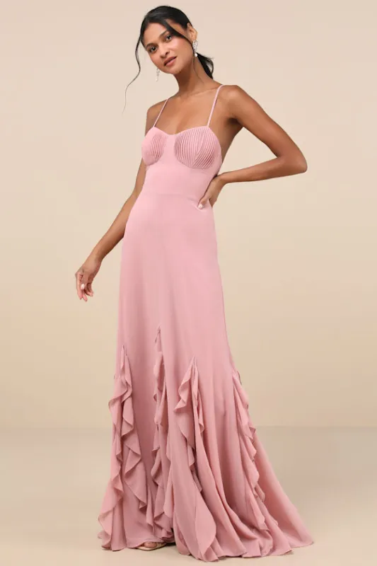 Priela Pink Ruffled Lace-Up Maxi Dress sold by Lulus