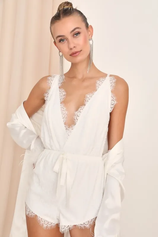 Lovely Longing Ivory Lace Surplice Lingerie Romper sold by Lulus