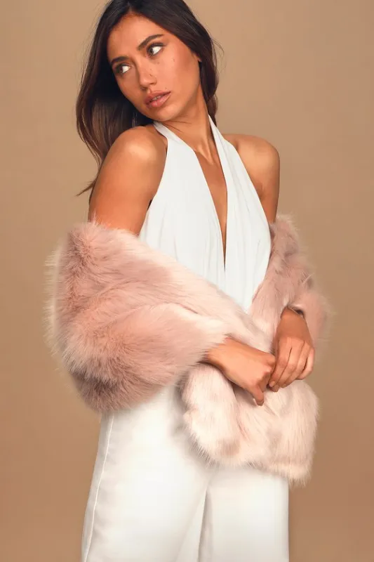 Demure and Dreamy Blush Pink Faux Fur Stole sold by Lulus