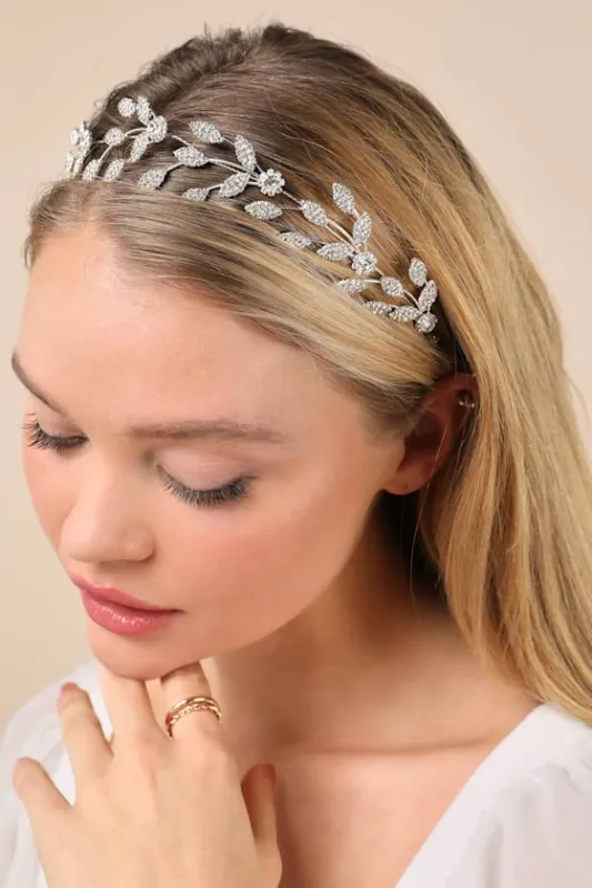Beautiful Shine Silver Rhinestone Floral Headband sold by Lulus