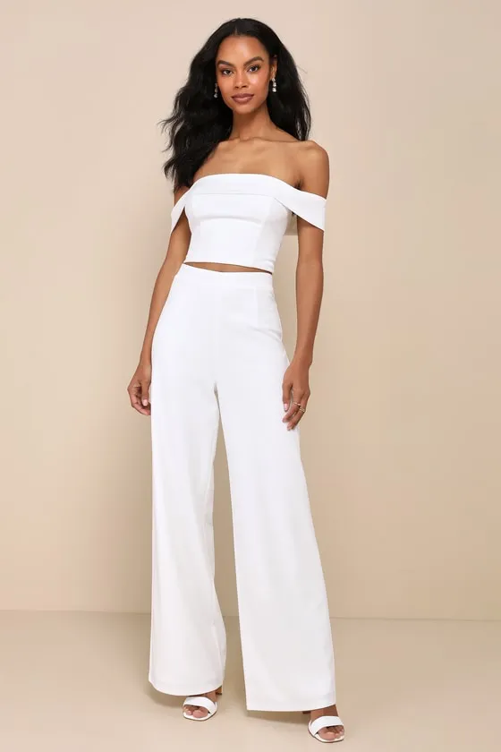 Exponentially Chic Ivory Off-the-Shoulder Two-Piece Jumpsuit sold by Lulus