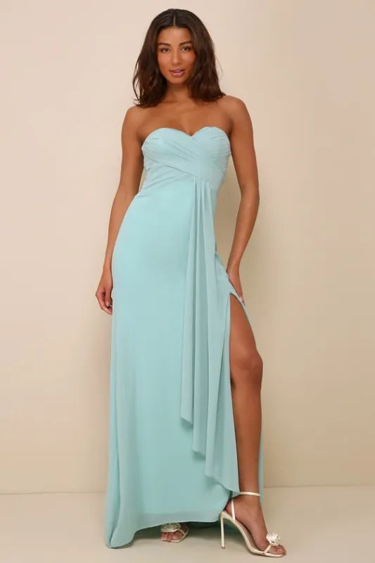 Splendid Aura Sage Green Chiffon Pleated Strapless Maxi Dress sold by Lulus