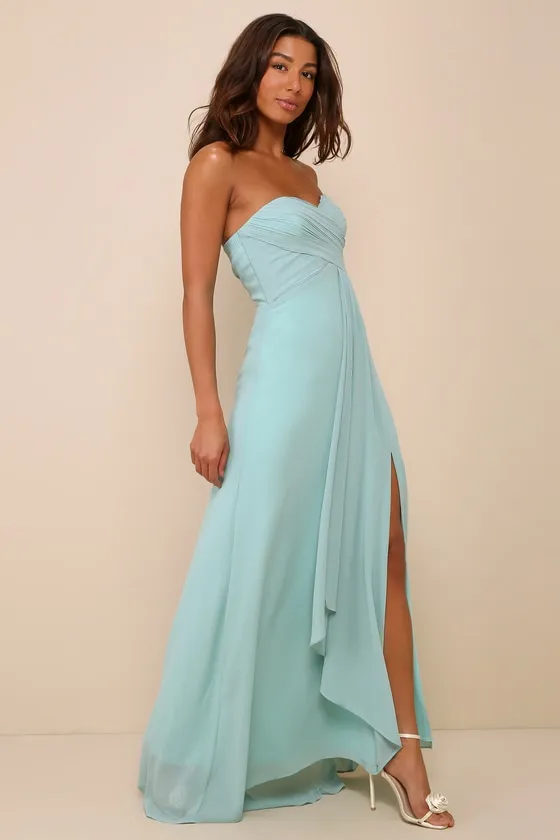 Splendid Aura Sage Green Chiffon Pleated Strapless Maxi Dress sold by Lulus product image thumbnail 3