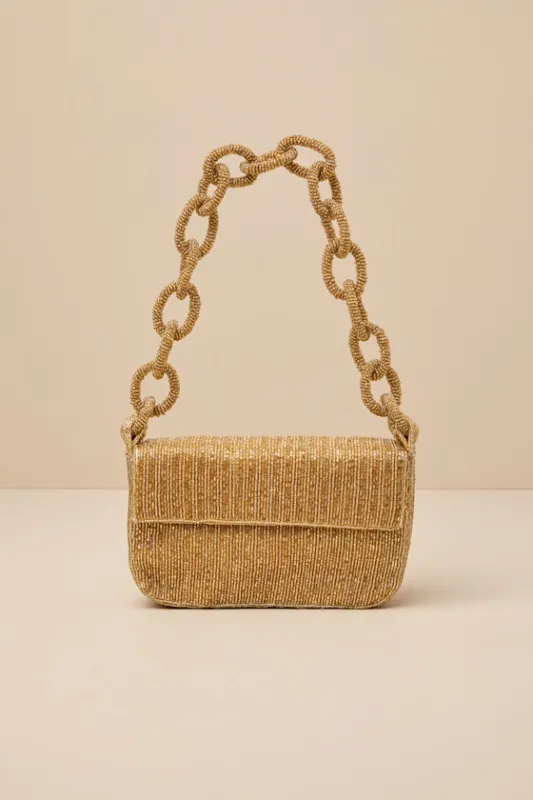 Ailean Gold Beaded Shoulder Bag sold by Lulus