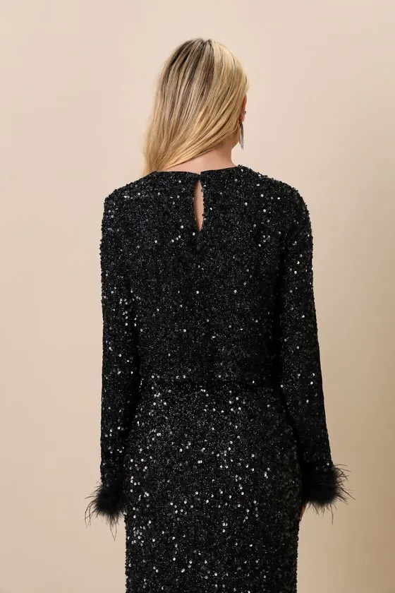 Sparkling Behavior Black Sequin Feather Long Sleeve Top sold by Lulus product image thumbnail 3