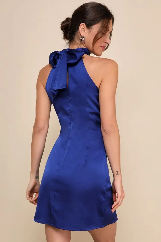 Infinite Admiration Royal Blue Satin Halter Mini Dress sold by Lulus product image thumbnail 2