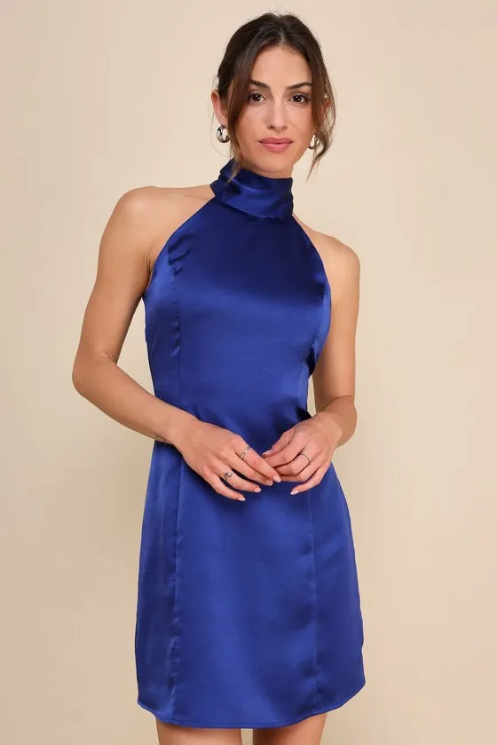 Infinite Admiration Royal Blue Satin Halter Mini Dress sold by Lulus product image thumbnail 3
