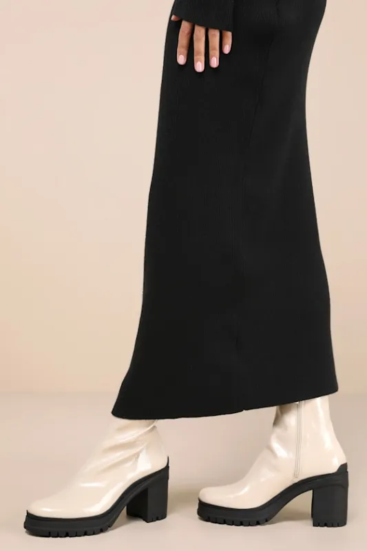 Helenna Ivory Textured Patent Platform Lug Sole Ankle Boots made by Lulus