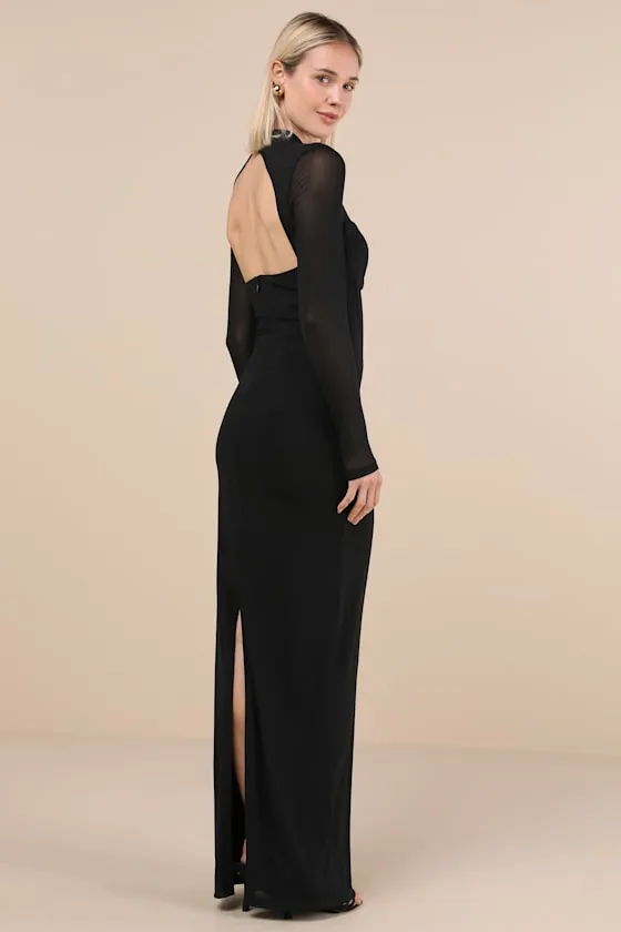 Sensational Appeal Black Mesh Cutout Long Sleeve Maxi Dress sold by Lulus product image thumbnail 2