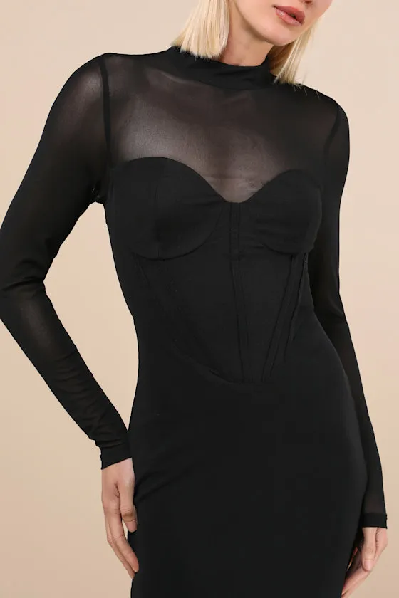 Sensational Appeal Black Mesh Cutout Long Sleeve Maxi Dress sold by Lulus product image thumbnail 4