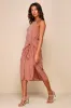 Amalfi Muse Rust Brown Striped Cutout Faux Wrap Midi Dress sold by Lulus