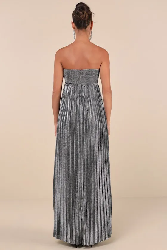 Glittering Luxury Silver Lurex Pleated Strapless Maxi Dress sold by Lulus product image thumbnail 2