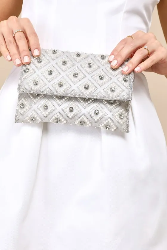 Sparkly Passion Silver Rhinestone Pearl Clutch sold by Lulus product image thumbnail 2