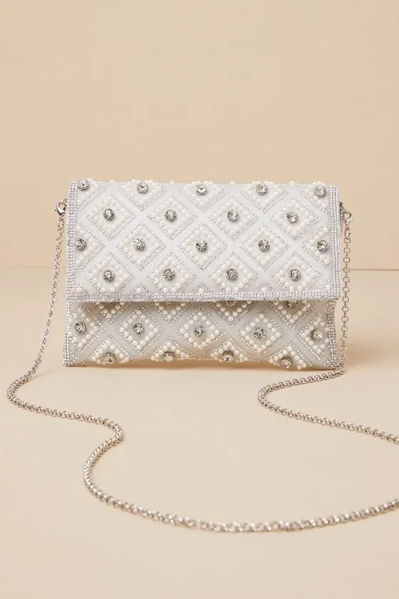 Sparkly Passion Silver Rhinestone Pearl Clutch sold by Lulus product image thumbnail 3