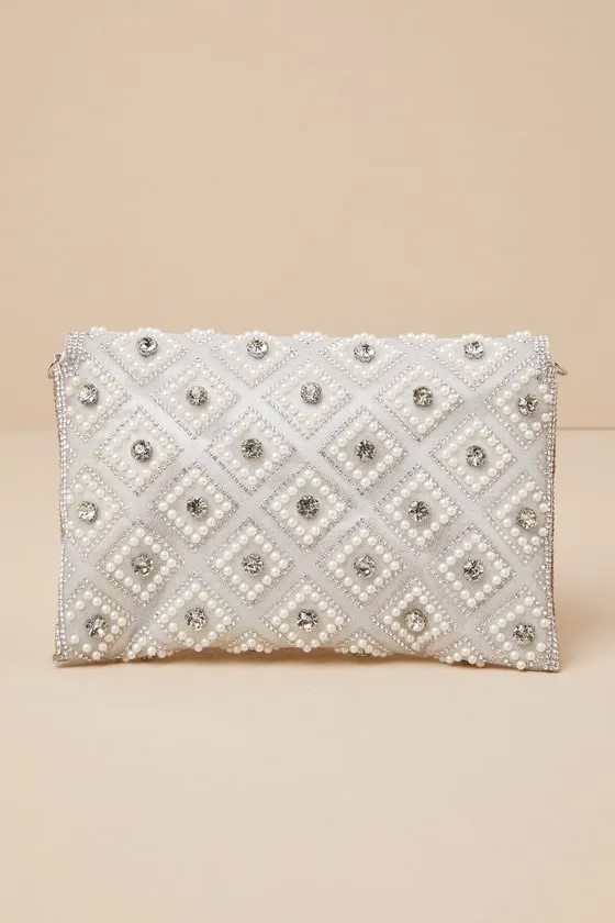 Sparkly Passion Silver Rhinestone Pearl Clutch sold by Lulus product image thumbnail 4