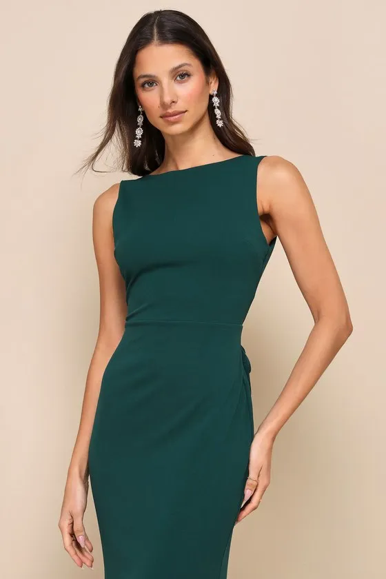 Exquisite Refinement Emerald Backless Bow Ruffled Maxi Dress sold by Lulus product image thumbnail 3